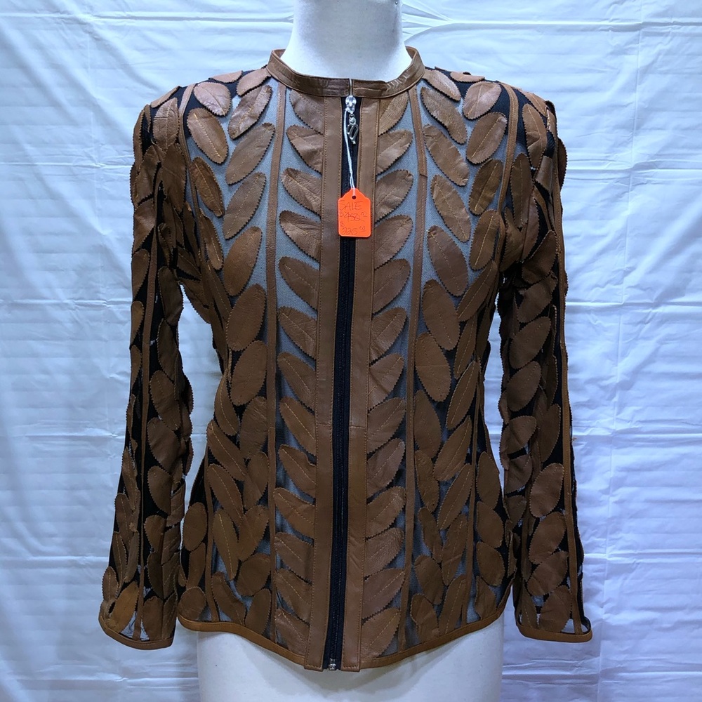 Brown leather and mesh jacket